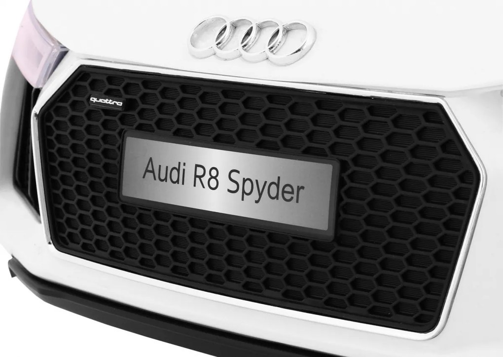 Carro elétrico para Crianças 12V AUDI R8 Spyder RS Rodas de EVA, controlo remoto Branco