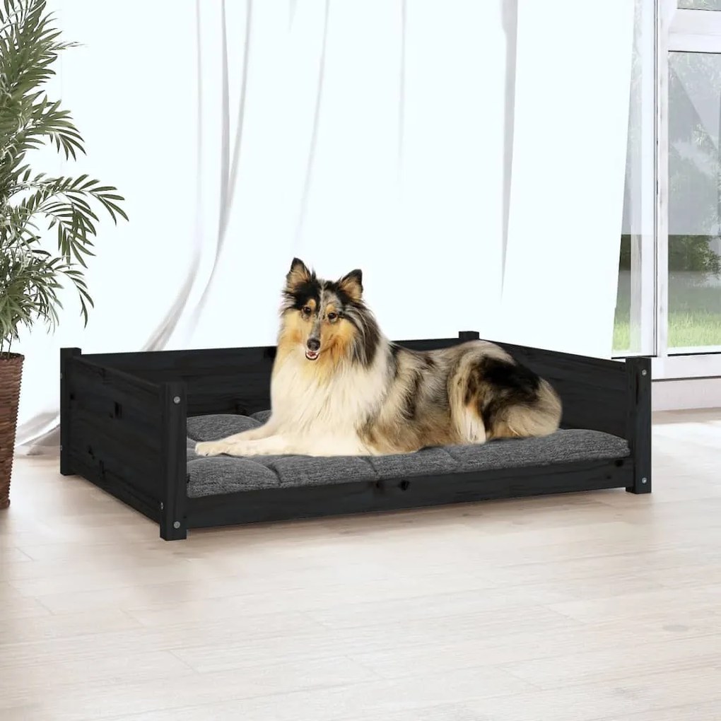 Cama para cães 95,5x65,5x28 cm madeira de pinho maciça preto