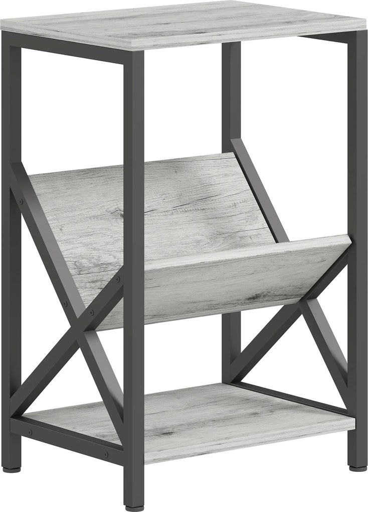 HOMCOM Mesa de Apoio Estreita Mesa Lateral com Armazenamento em 3 Níveis Porta-Revistas em V Estrutura em Aço 40x30x61cm Cinza Escuro | Aosom Portugal