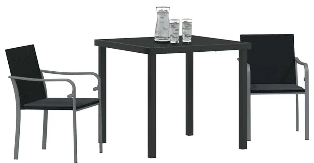 Conjunto de Jantar de Jardim - 3 Peças com Almofadas de Rattan Poliést