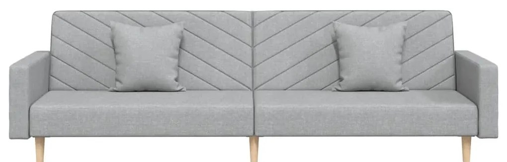 Sofá-cama 2 lugares com duas almofadas tecido cinzento-claro