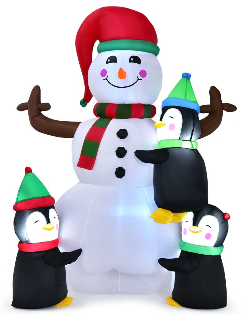 Boneco de Natal Insuflável com Luzes Luminosas Pinguins Saco de Areia Embutido Decoração de Natal para Jardim Interior 180 cm