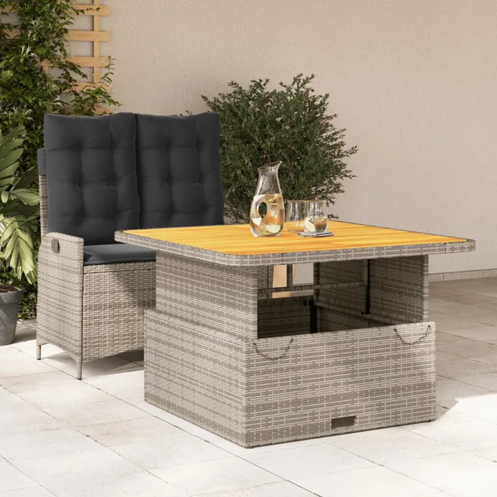 vidaXL 2 pcs conjunto de jantar p/ jardim c/ almofadões vime PE cinza