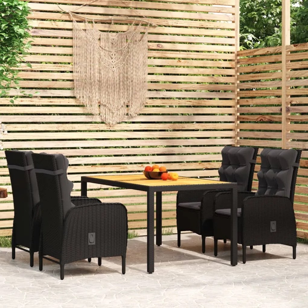 vidaXL 5 pcs conjunto de jantar para jardim vime PE preto
