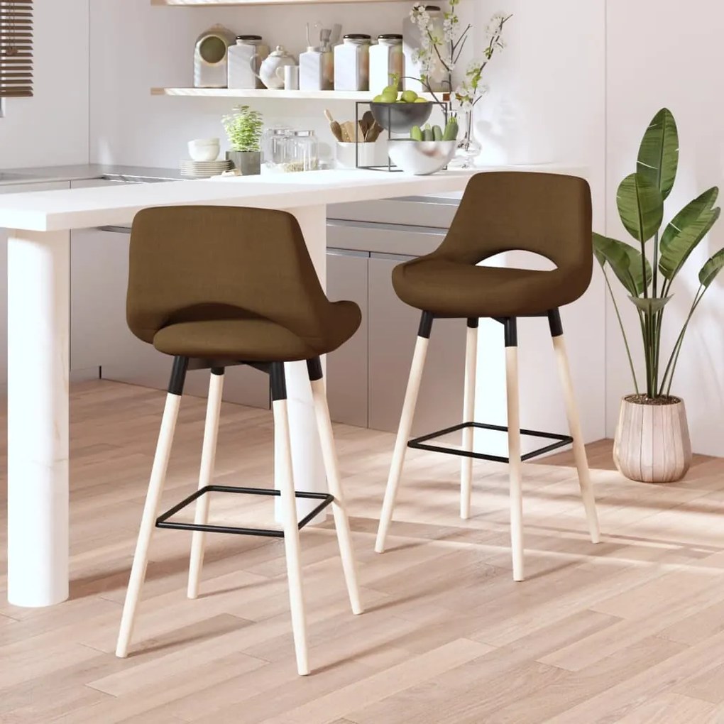 vidaXL Bancos de bar 2 pcs tecido castanho