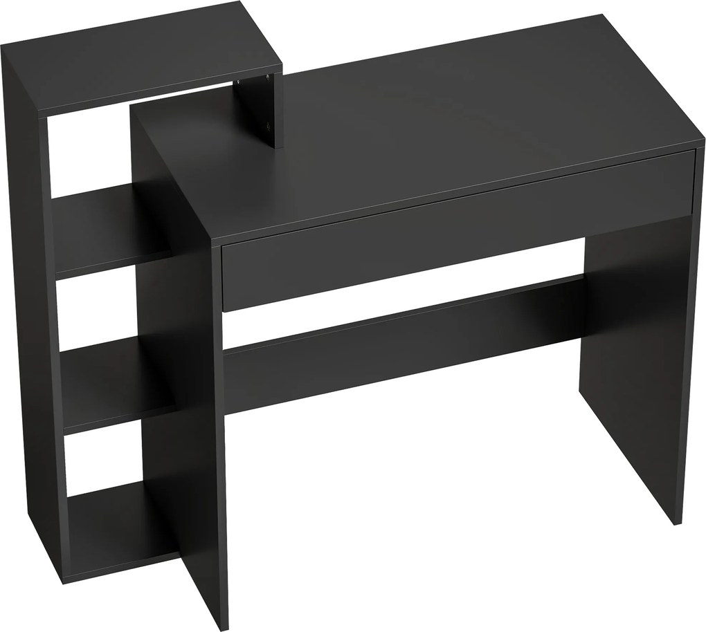HOMCOM Secretária com arrumação, secretária de computador com 3 prateleiras de arrumação e gaveta, 100 x 40 x 90 cm, preto | Aosom Portugal