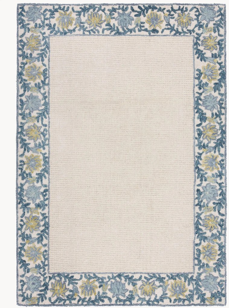 Tapete de lã tufado à mão de pelo curto Myla Floral Frame