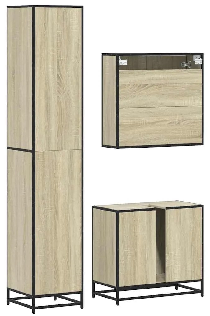3 pcs conj. móveis casa banho derivados madeira carvalho sonoma