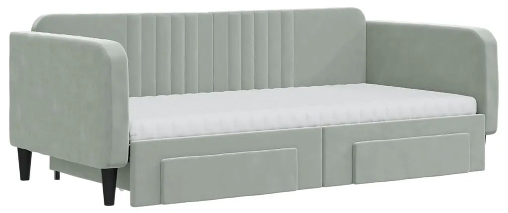 Sofá-cama c/ gavetão e gavetas 90x190 cm veludo cinzento-claro