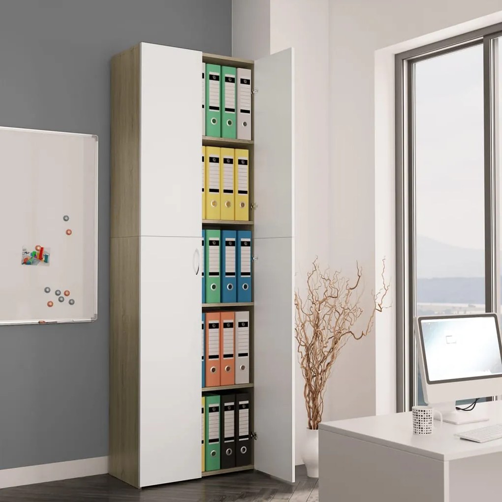 800302 vidaXL Armário escritório 60x32x190cm contrapl. branco carvalho sonoma