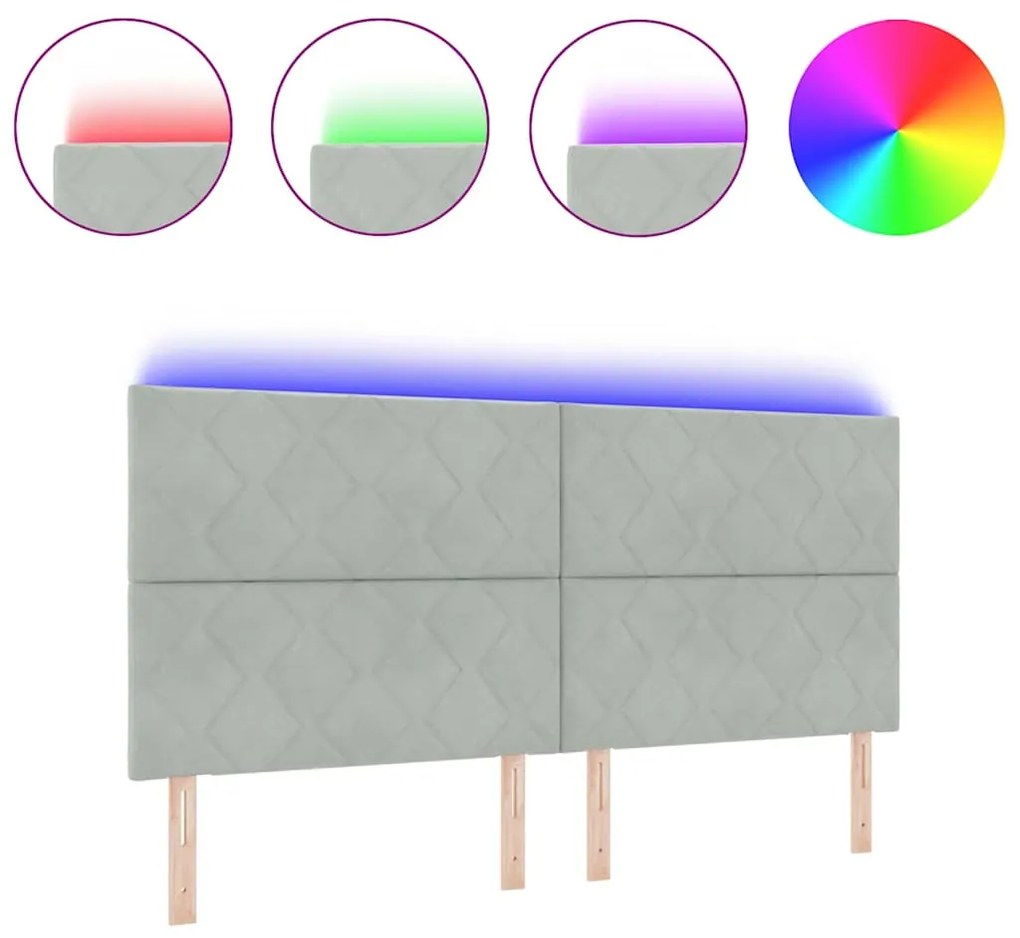 Cabeceira LED Estilo Blocos de Diamante Cinza Claro 200 cm em Veludo