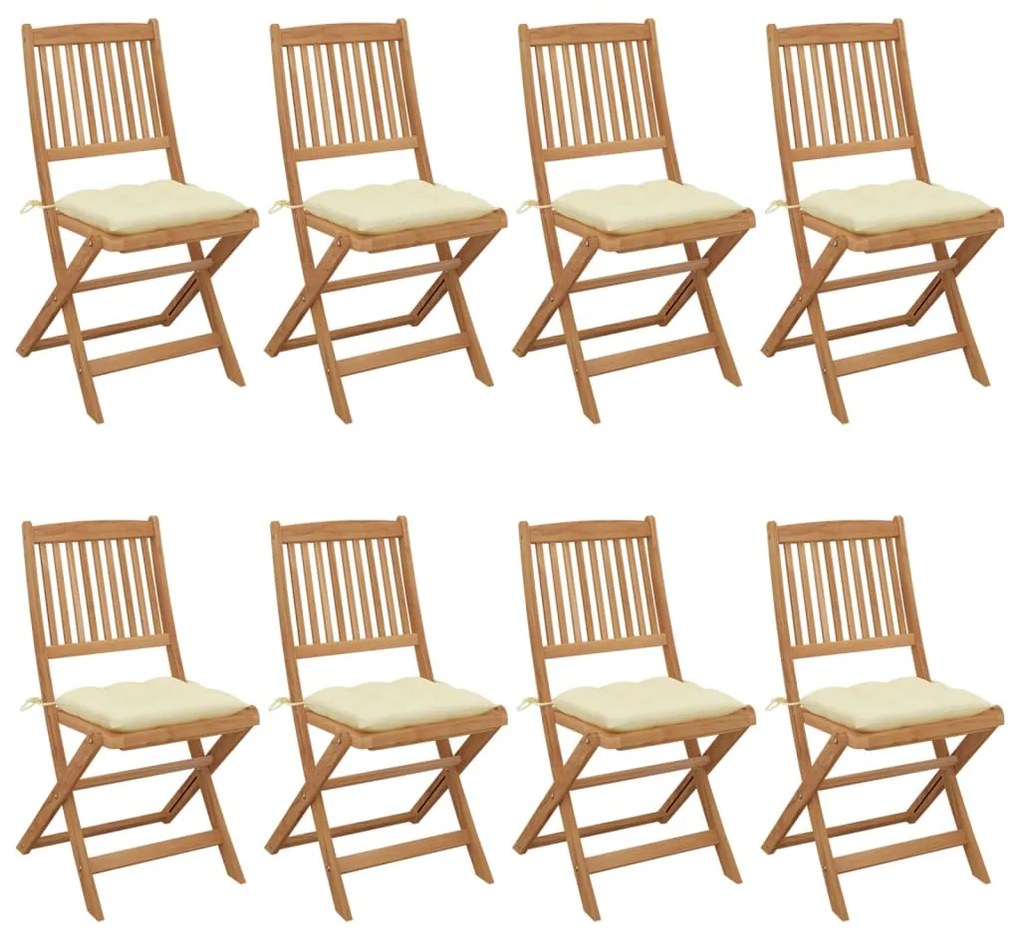vidaXL Cadeiras de jardim dobráveis 8 pcs c/ almofadões acácia maciça