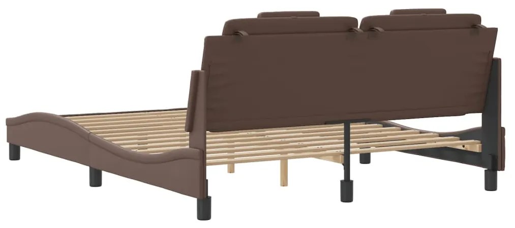 Estrutura cama c/ cabeceira 160x200cm couro artificial castanho