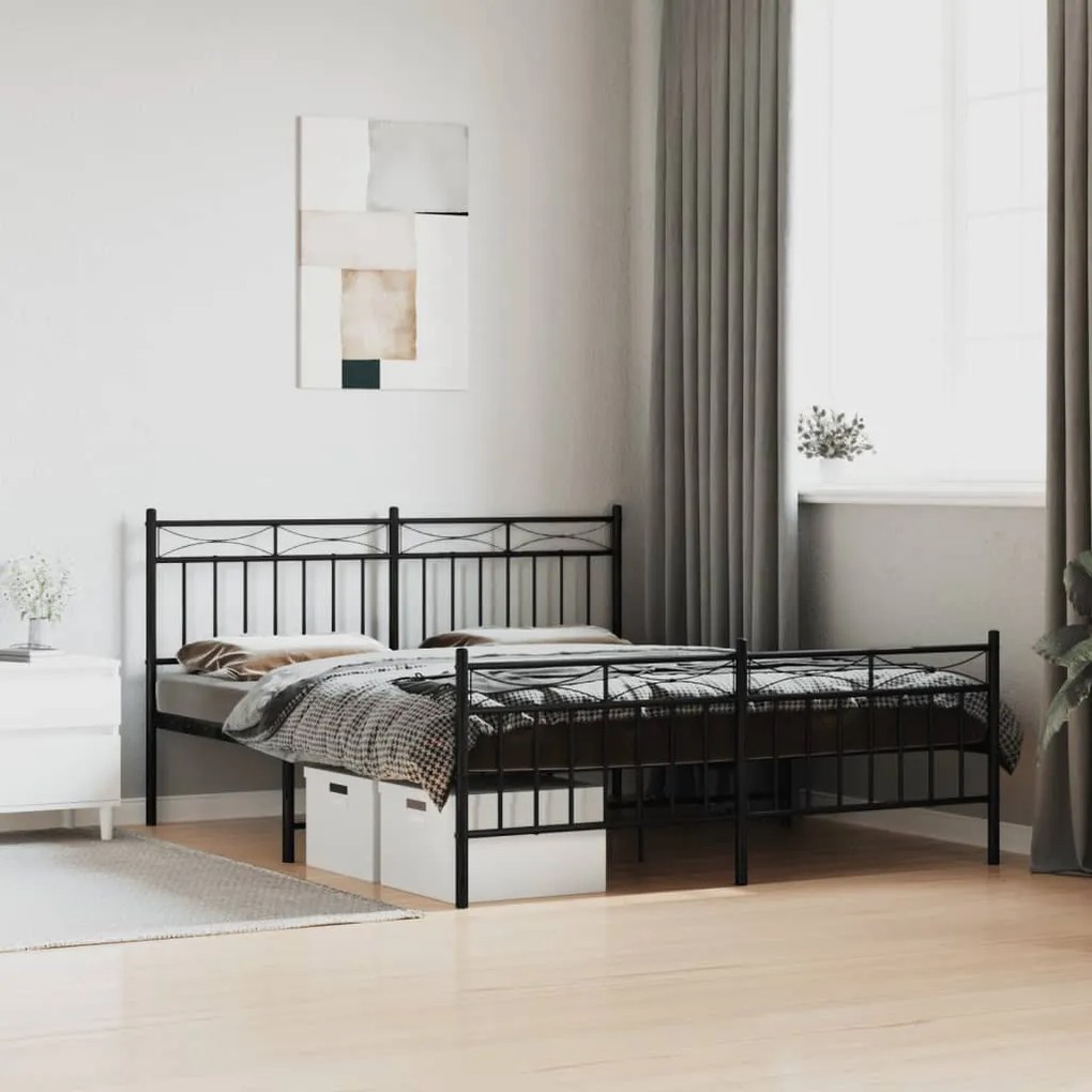 Estrutura de cama sem colchão com pés 160x200 cm preto