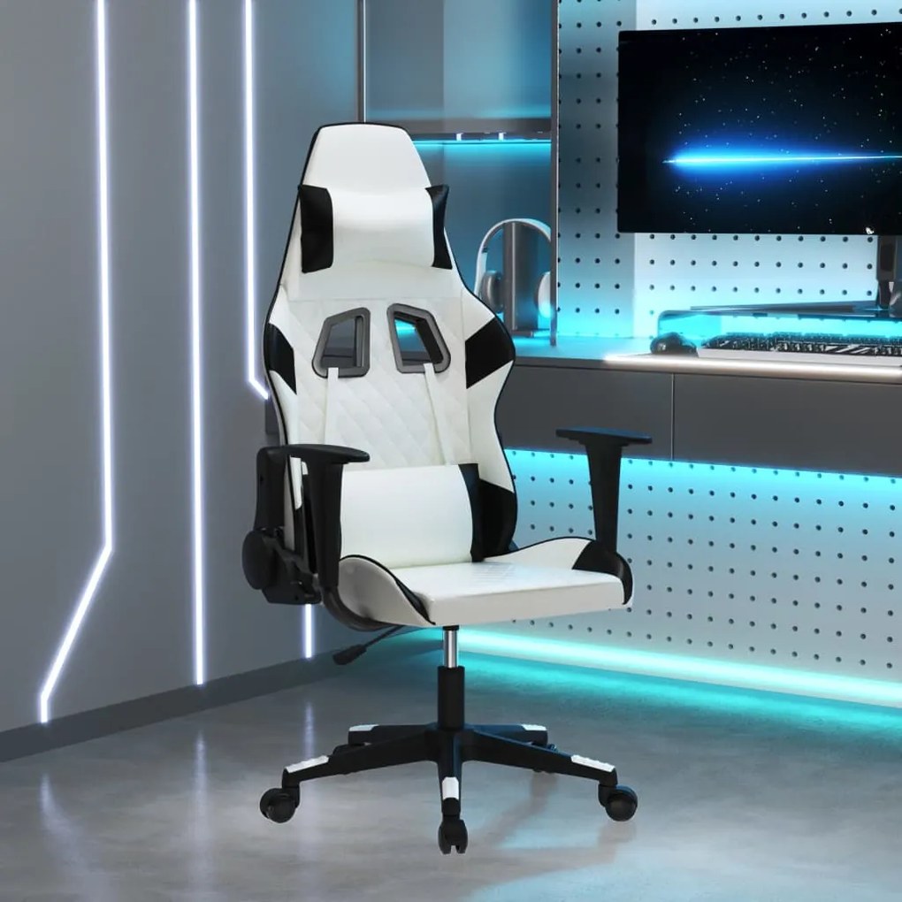 vidaXL Cadeira gaming couro artificial branco e preto