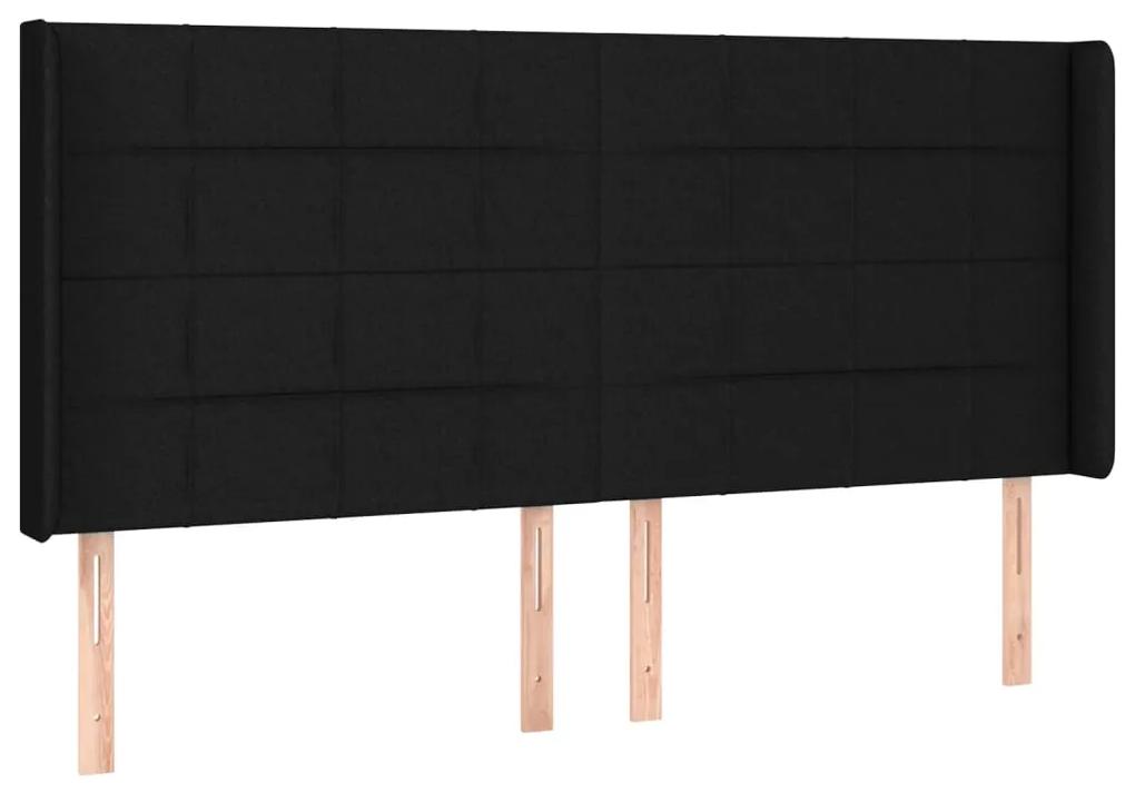 Cama box spring c/ colchão e LED 200x200 cm tecido preto