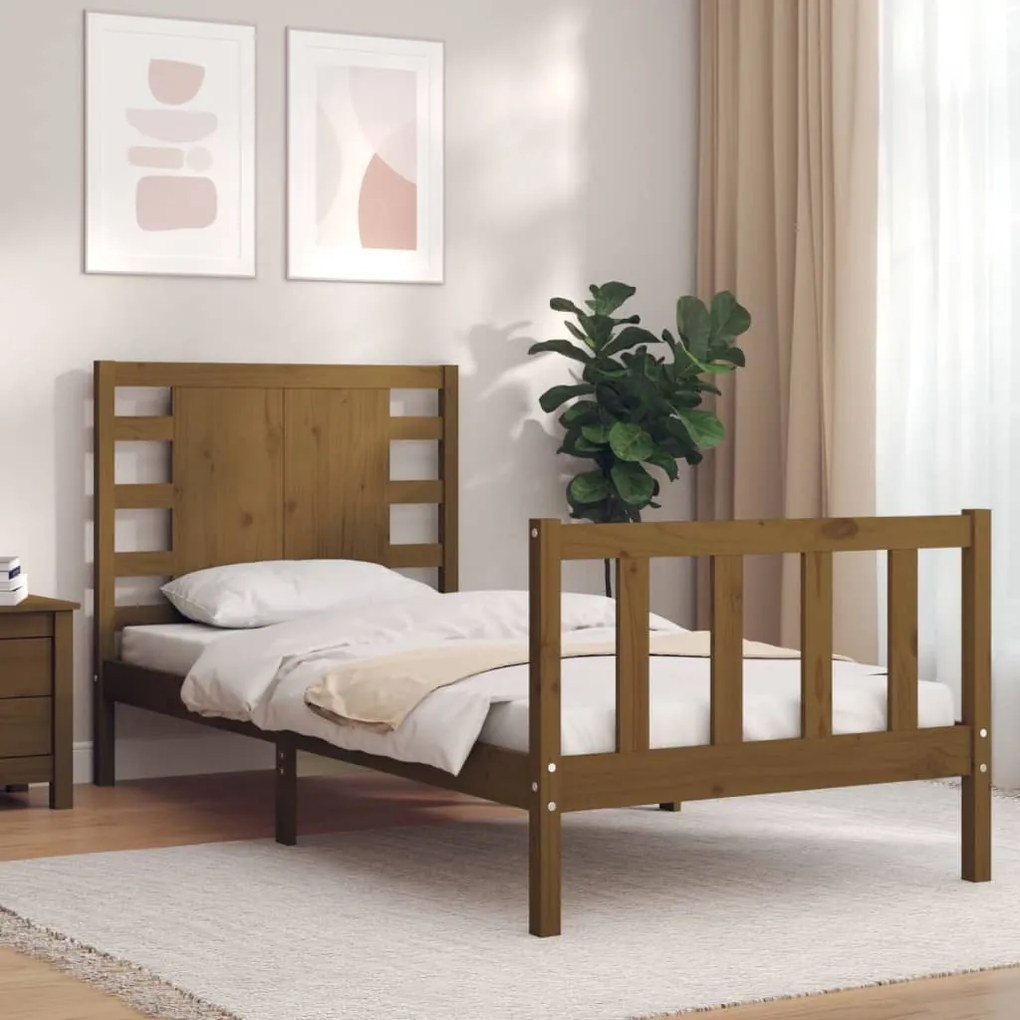 vidaXL Estrutura cama cabeceira 90x200 cm madeira maciça castanho-mel