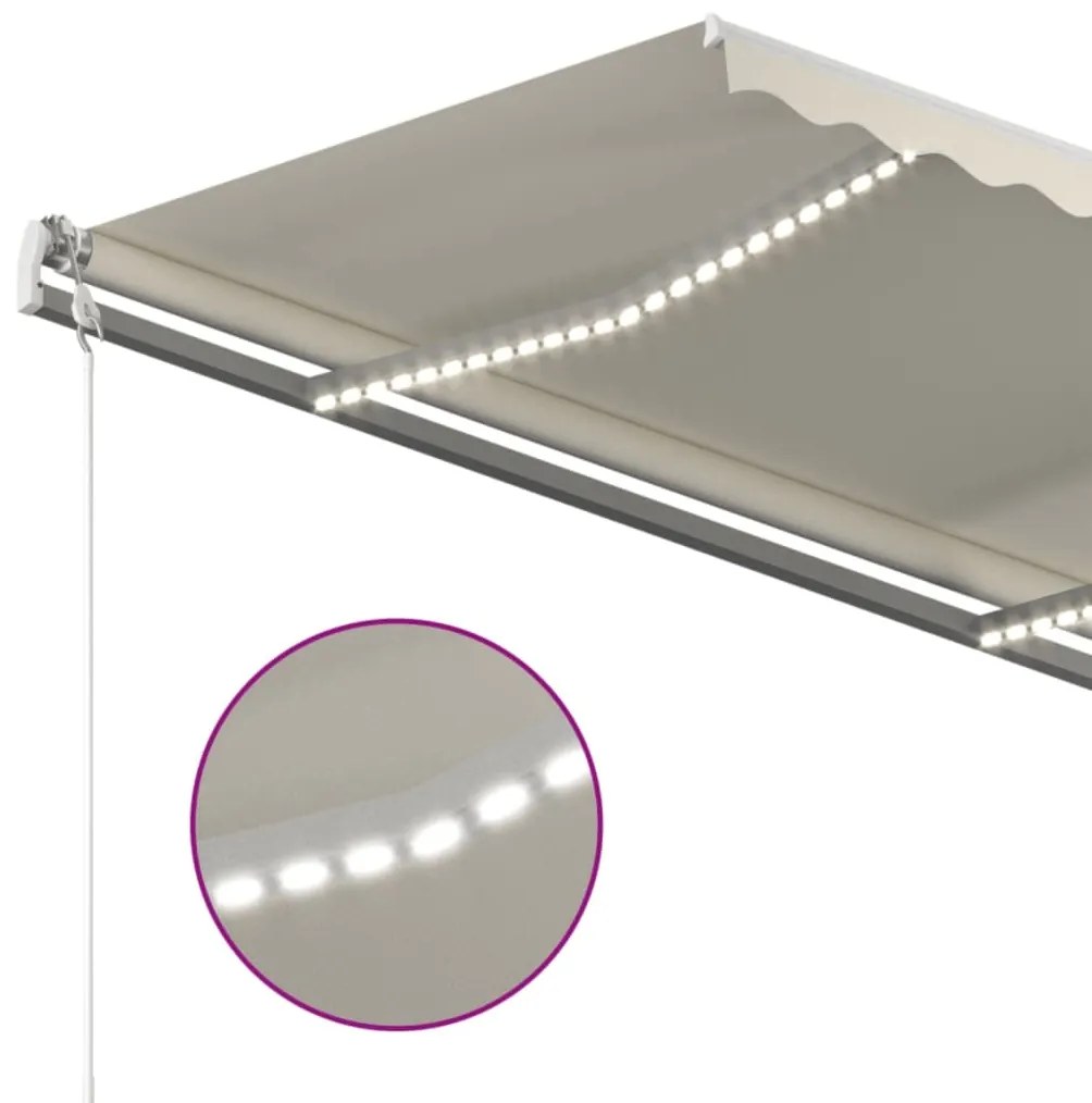 Toldo retrátil manual com LED 3,5x2,5 m cor creme