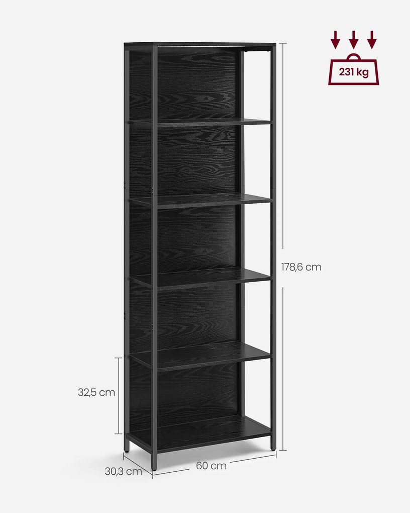 Estante com 6 níveis com luzes LED 30,3 x 60 x 178,6 cm Preta