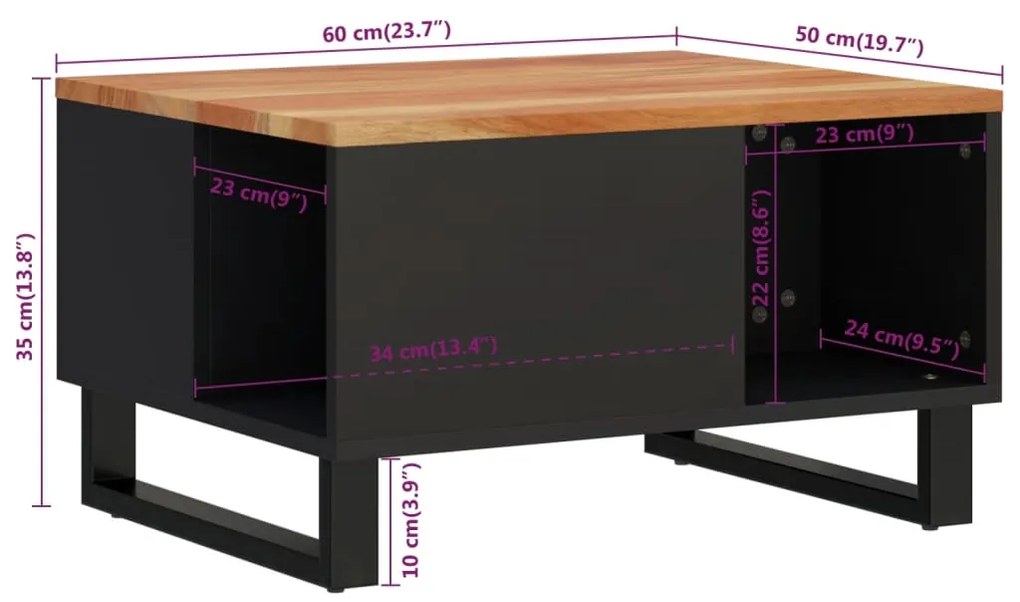 Mesa de centro 60x50x35 cm madeira de acácia maciça