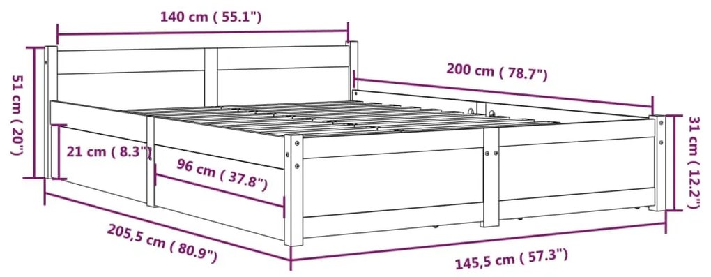 Estrutura de cama com gavetas 140x200 cm branco