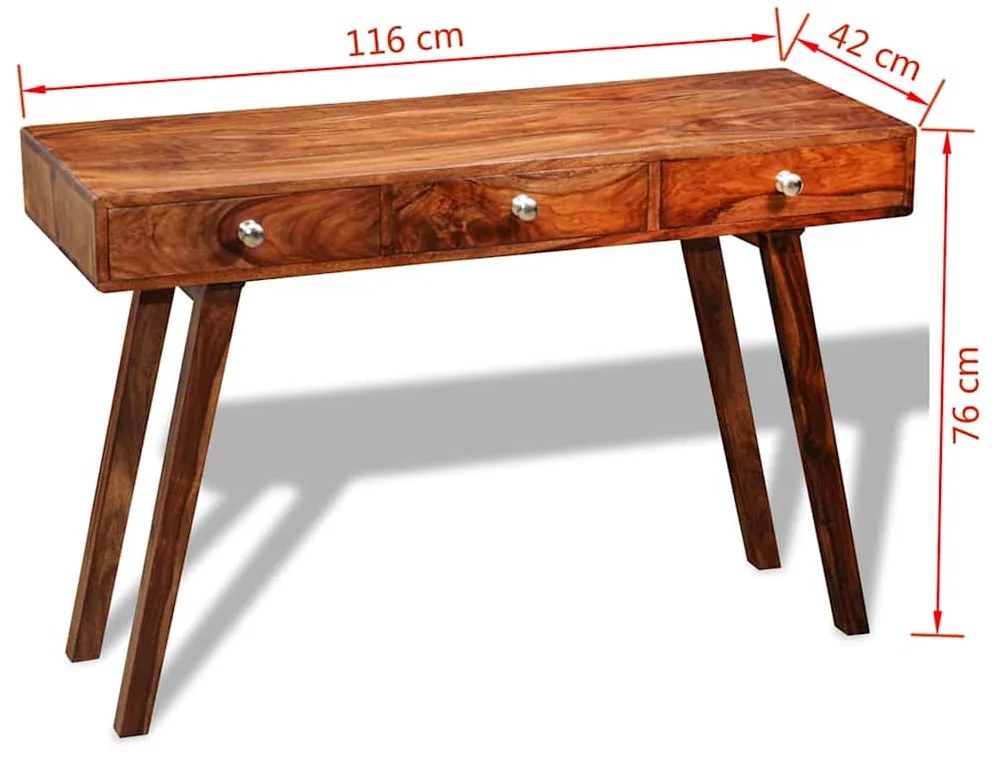 Mesa consola com 3 gavetas 76 cm madeira acácia sólida