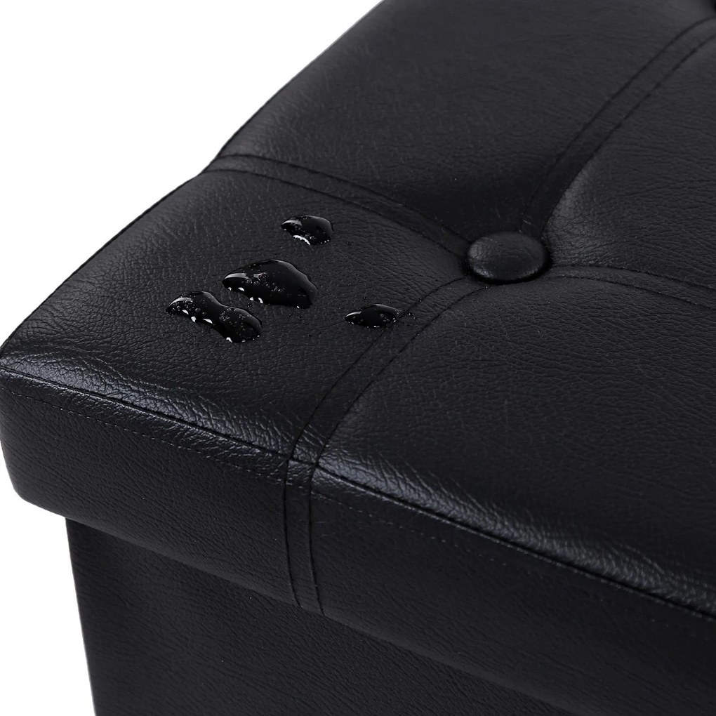 Banco quadrado com arrumação 38 x 35 x 35 cm em couro sintético preto