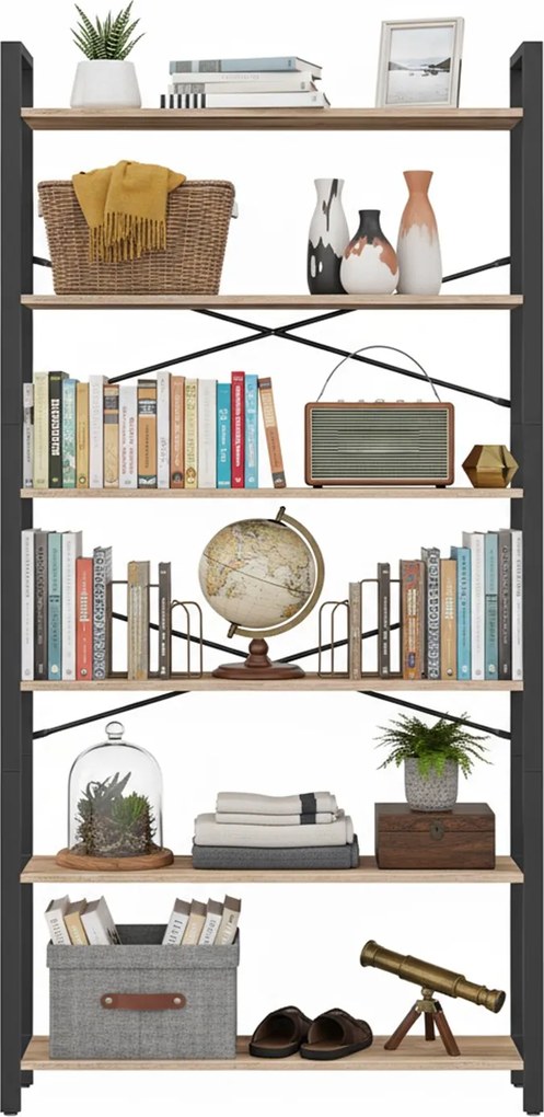 Estante de armazenamento de 6 níveis 30 x 80 x 184,3 cm castanho-camelo-Preto