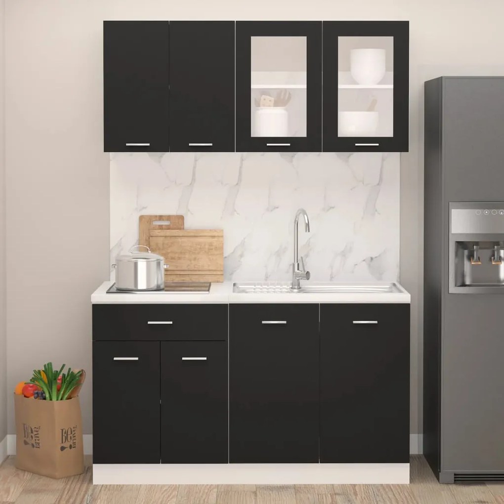 3067656 vidaXL 4 pcs conjunto armários de cozinha contraplacado preto