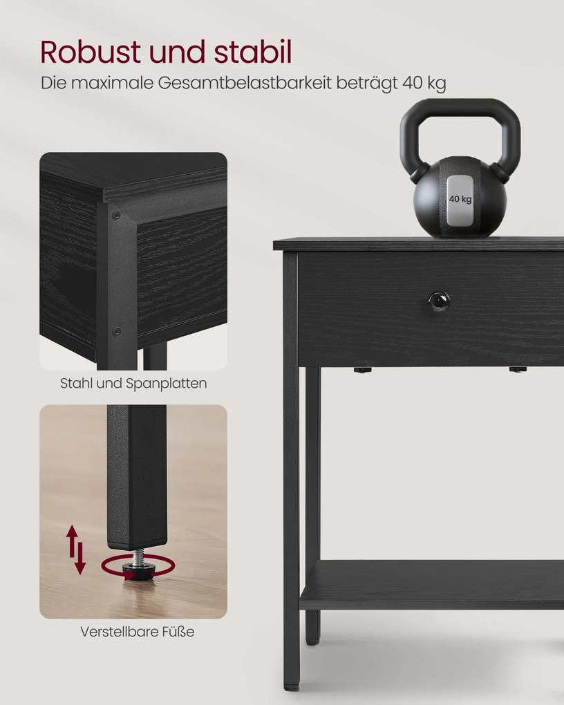 Conjunto de 2 mesas de cabeceira 40 x 40 x 55 cm com gaveta e prateleira, em preto