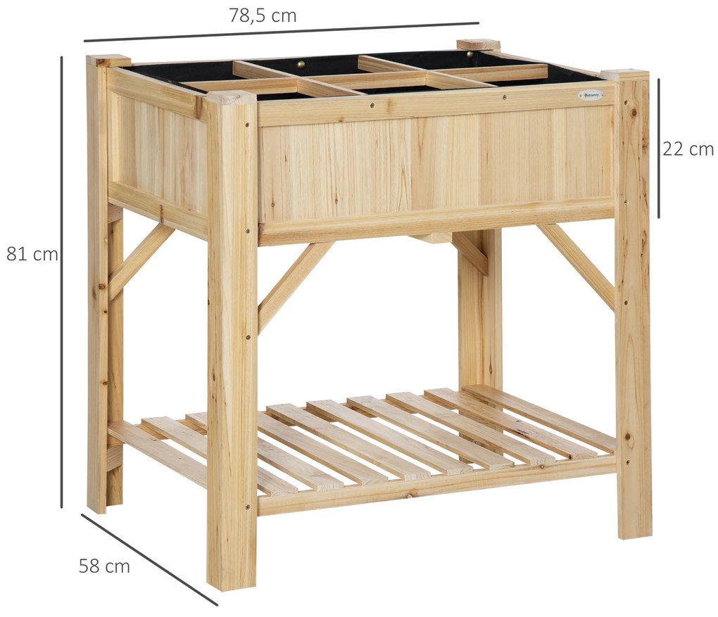 Outsunny Horta Vertical de Madeira 120x60x81cm Mesa de Cultivo com 6 Compartimentos e Prateleira Inferior para Plantas Flores Jardim Terraço Exterior Natural