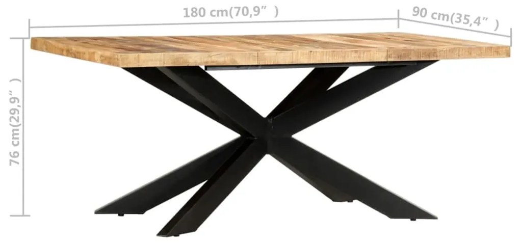 Mesa de jantar 180x90x76 cm madeira de mangueira maciça áspera