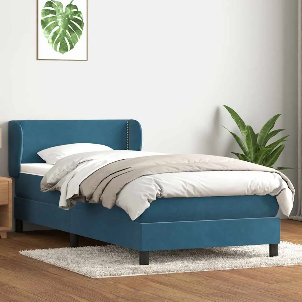 vidaXL Cama com molas/colchão 100x220 cm veludo azul-escuro