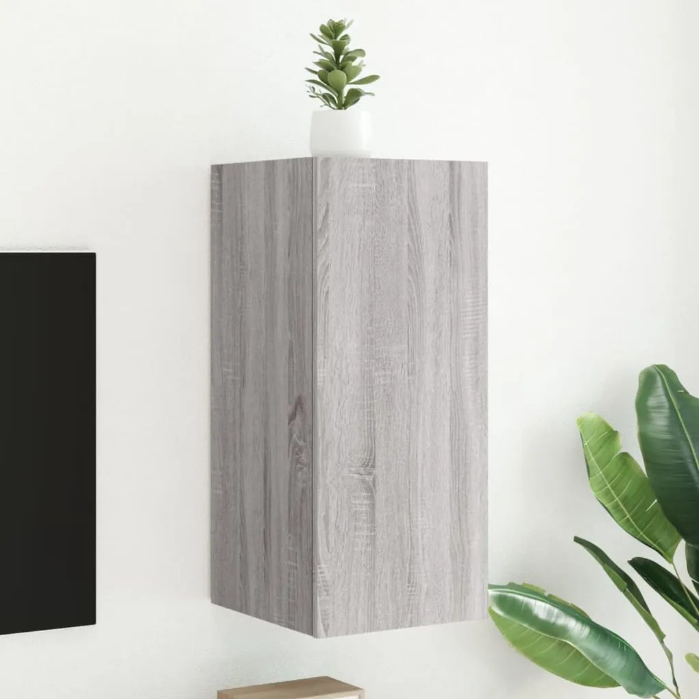 vidaXL Móvel de parede p/ TV c/ luzes LED 30,5x35x70cm cinzento sonoma