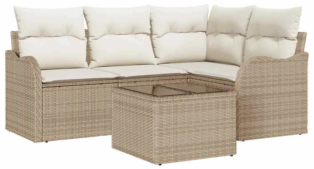 Conjunto de Sofá de Jardim vidaXL 5 Peças com Almofadas Rattan Poliést