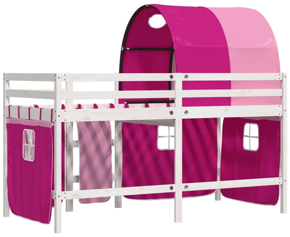 Cama alta para criança com túnel 90x190 cm pinho maciço rosa