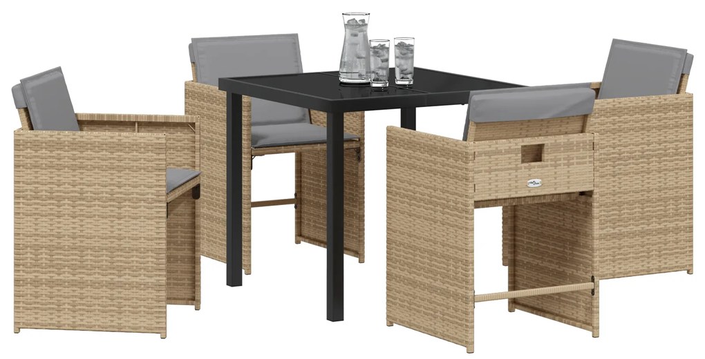 Conjunto de Jantar de Jardim vidaXL com Almofadas Bege em Rattan Polié