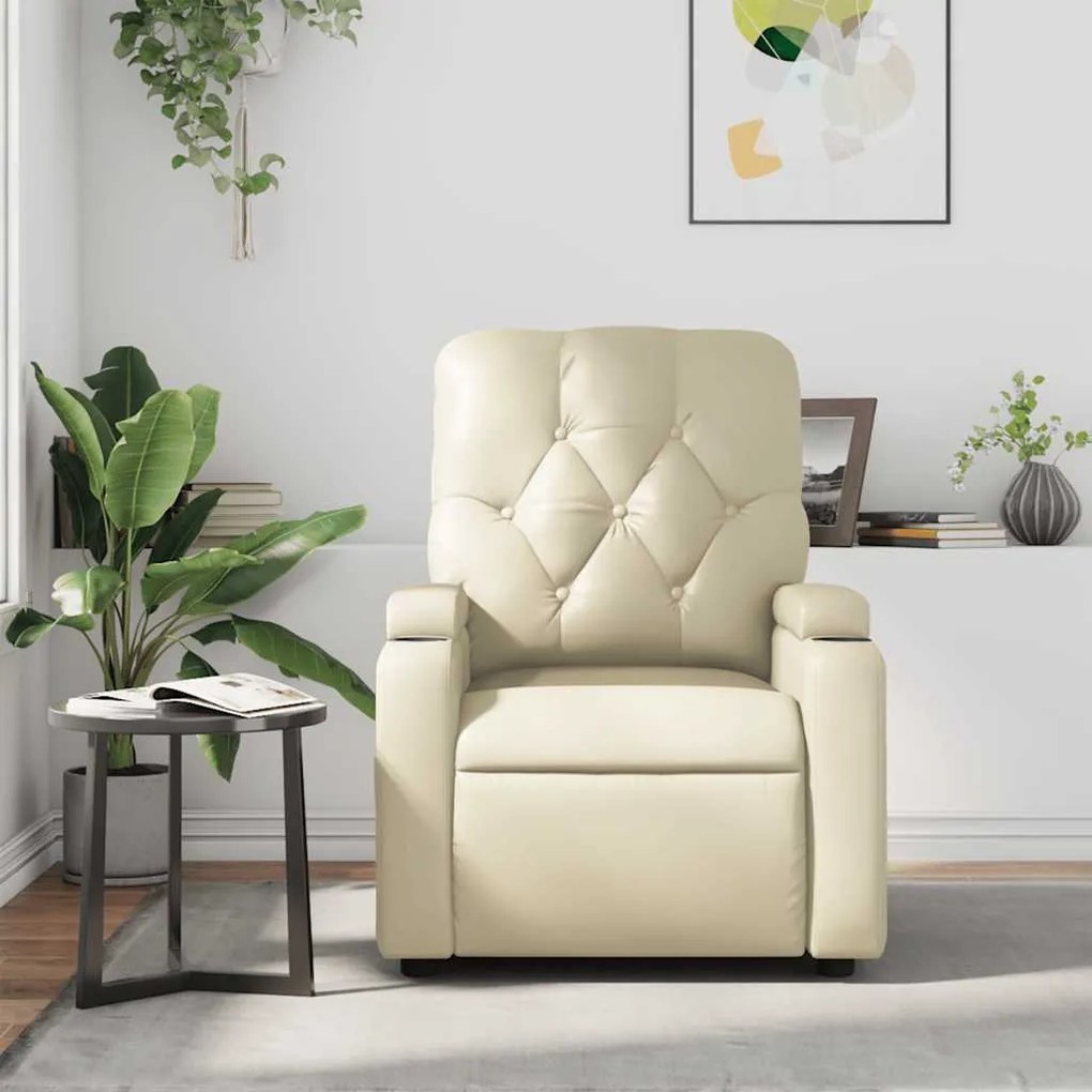Poltrona de massagens reclinável couro artificial cor creme