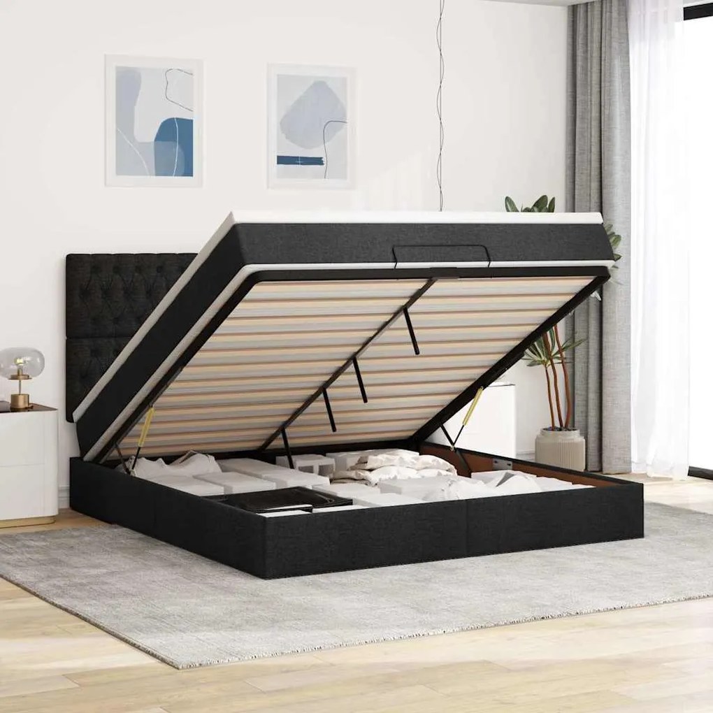 vidaXL Estrutura de cama otomana com colchão 160x200 cm tecido preto
