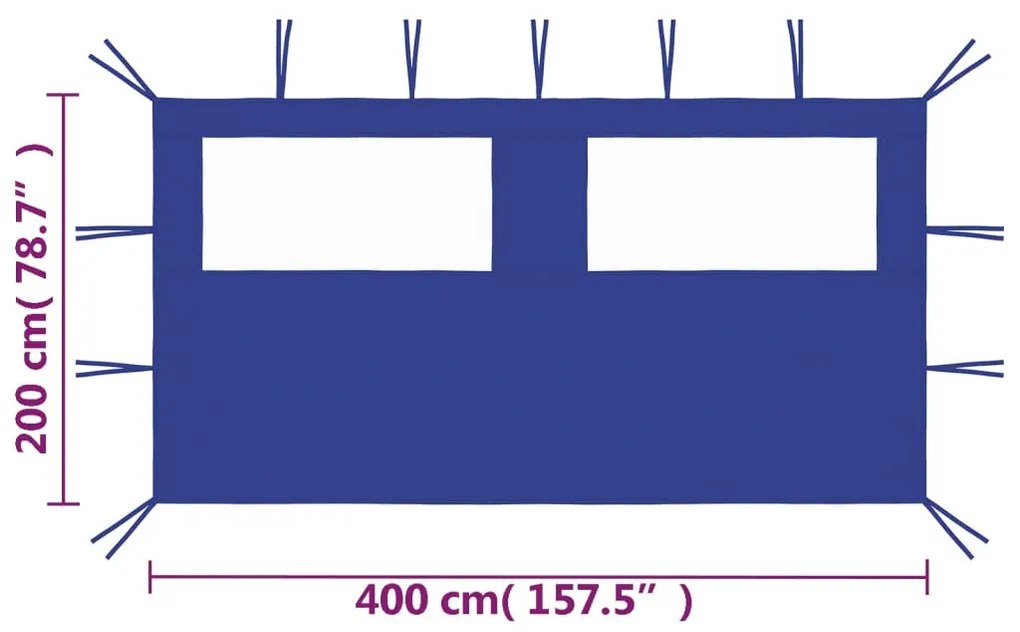 Paredes laterais para gazebo com janelas 4x2 azul