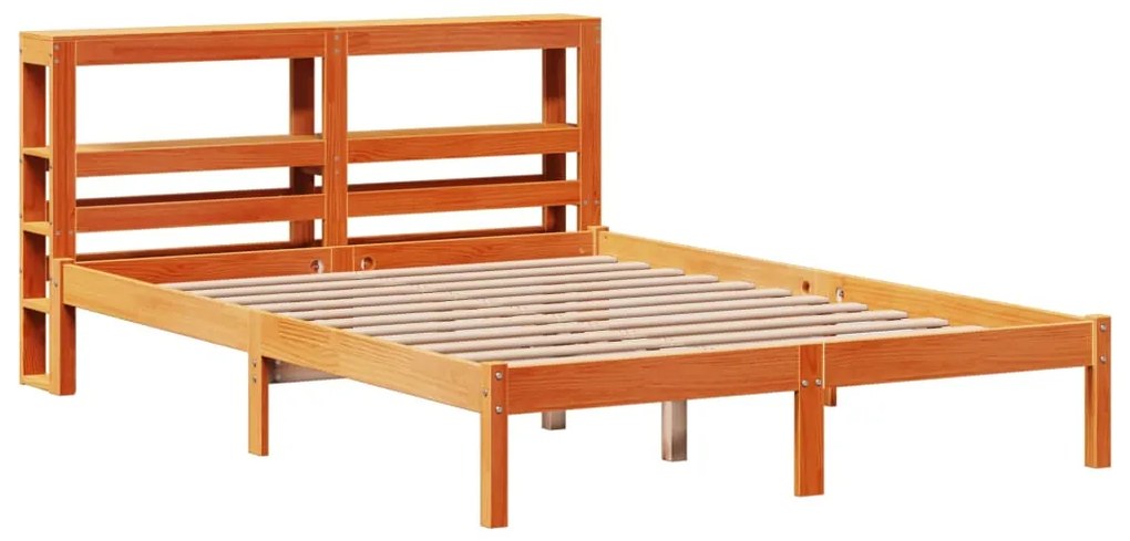 Estrutura cama c/ cabeceira 160x200cm pinho maciço castanho-mel