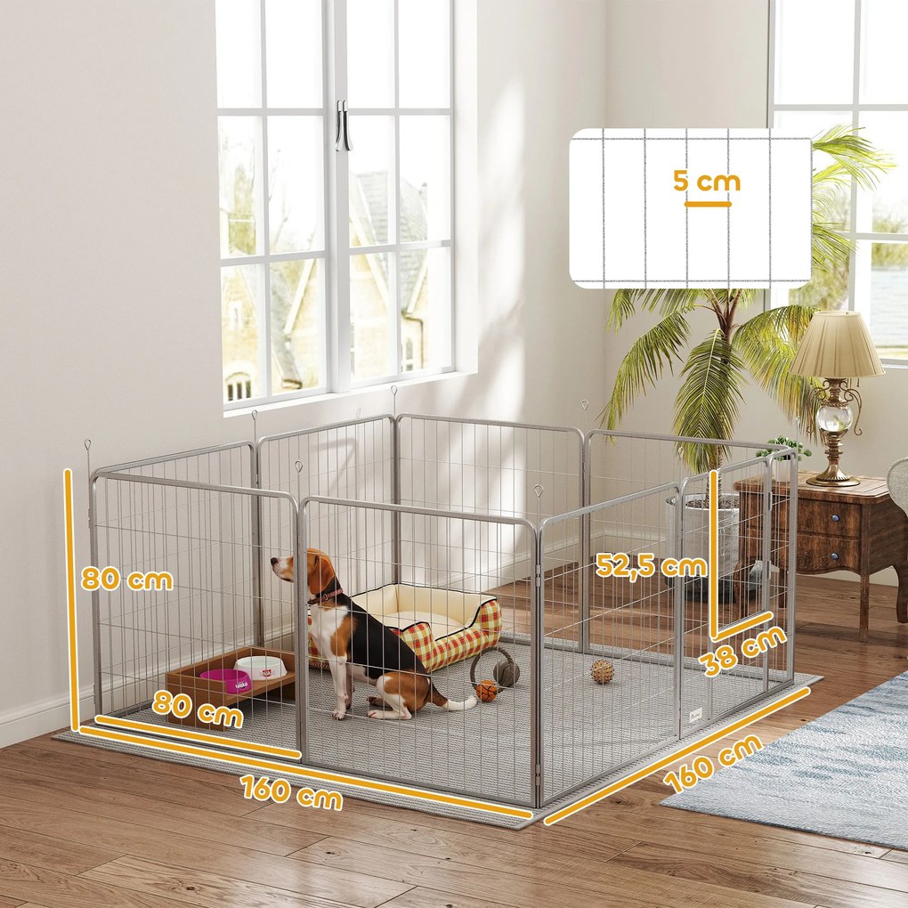 Parque para cães, recinto para cães com 8 painéis 80 cm de altura, modular e dobrável, em aço, com porta, para cachorros, para interior e exterior, pr
