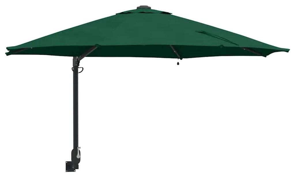 Guarda-sol de Jardim Montado na Parede com LEDs Verde 248 cm