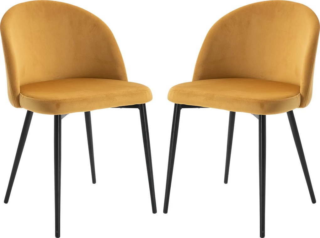 Conjunto de 2 cadeiras de jantar e de cozinha (MESA NÃO INCLUIDA) de estilo escandinavo, estofadas em veludo com pés cónicos em metal, para sala de e