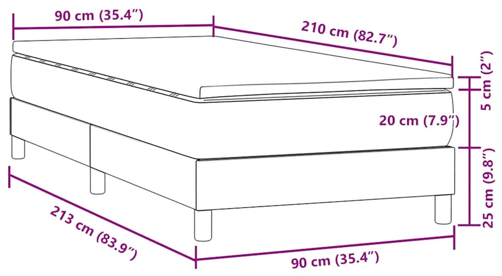 Cama box spring com colchão 90x210 cm veludo preto