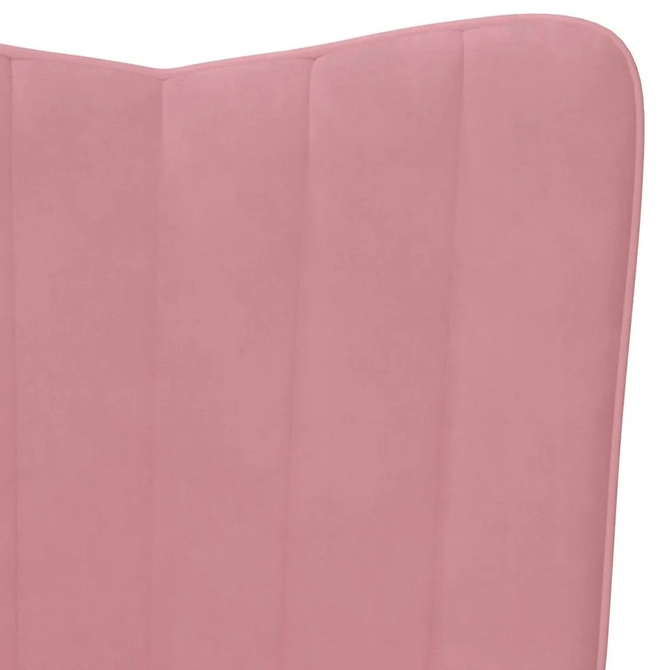Cadeira de descanso com banco veludo rosa