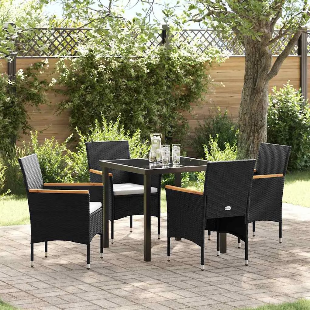 vidaXL Conjunto de Jantar de Jardim com 5 Peças em Rattan Preto