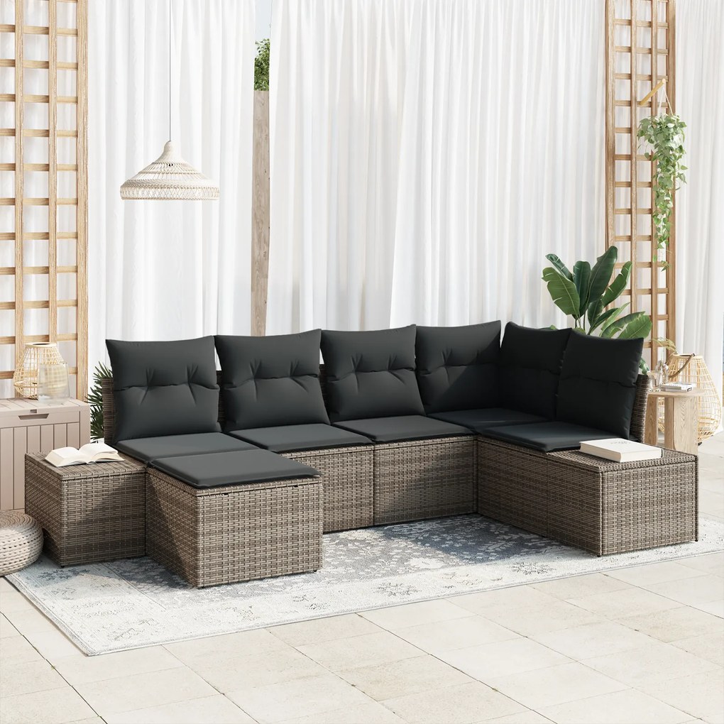 vidaXL Conjunto de Sofá de Jardim com Almofadas Cinza de Rattan Poliéster