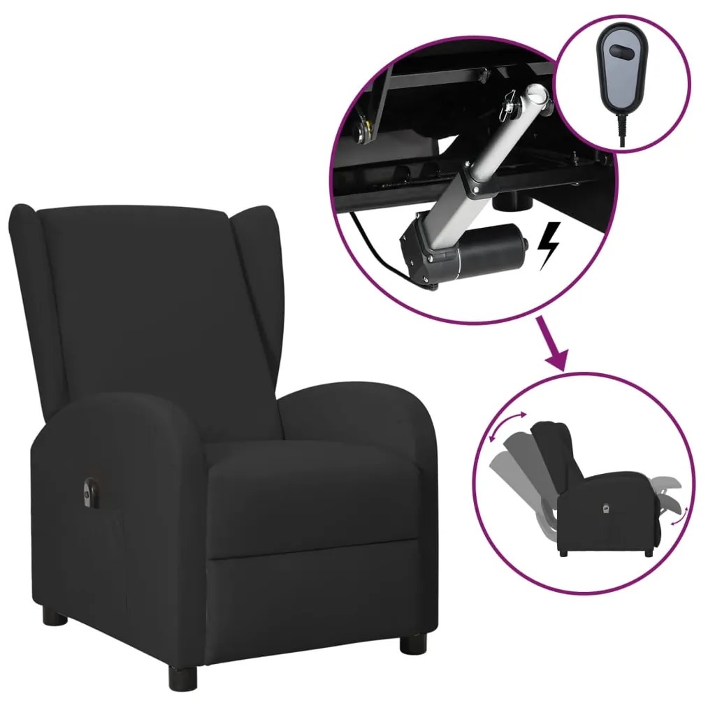 vidaXL Poltrona reclinável elétrica couro artificial preto