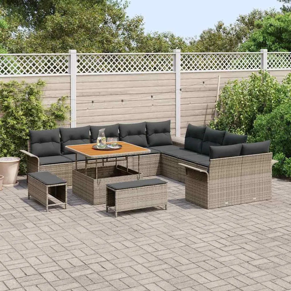 Conjunto de Sofá de Jardim vidaXL com Almofadas Cinza Rattan Acácia de